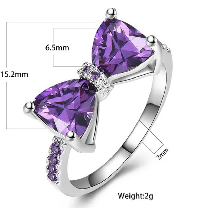 ZN Purple Zircon Wedding Rings For Women Charm Luxury Crystal Bow Rings Engagement Fashion Jewelry wedding rings womens ring jewelry rings ring jewelry
