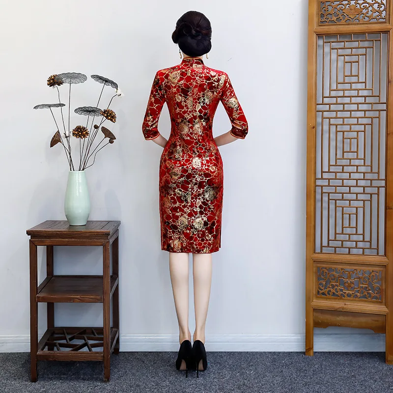 Элегантный тонкий Cheongsam сексуальное женское традиционное Qipao осенне-зимнее велюровое вечернее платье Vestidos оверсайз M-4XL