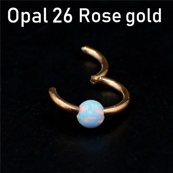 Opal 26 Rose gold 1 шт. титановая шарнирная Опаловая перегородка кликер носовое кольцо Лабрет губа ушной хрящ спираль серьги гвоздики пирсинг ювелирные изделия 16 г - Окраска металла: Opal 26 Rose gold