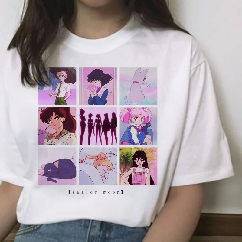 Сейлор Мун кавайная футболка кошка harajuku Женская ulzzang футболка корейский Графический Топ мультяшная Футболка короткий рукав женская забавная