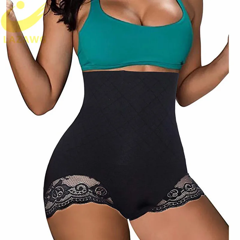 Черный LAZAWG Tummy Control Panties with Lace High Waist Girdle Slimmer Lace Briefs Underwear Panty Slim Body Shaper Panties Shapewear - Цвет: Черный