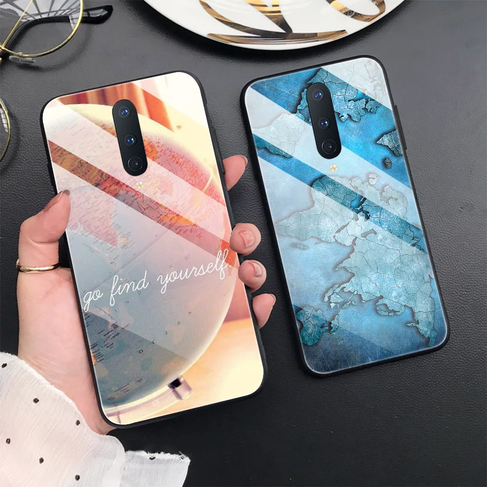 

Travel map Case For Oneplus 8 Pro 8T 7T 7 6T 6 Nord Pro Glass Phone Cases for one plus 8 8pro 1+7 1+7t 1+8t 1+6 1+6t Cover Funda
