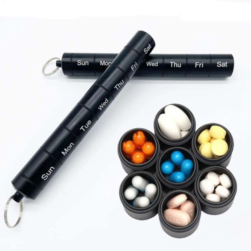 

Sealed Waterproof 7 Grids Pill Box Portable Aluminum Alloy Metal Medicine Box Outdoor Mini Storage Container