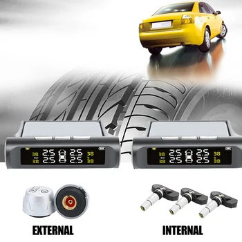 

Solar TPMS Car Tire Pressure Alarm Monitor System Display 4 Internal / External Sensor Temperature Warning Solar Powered Monitor