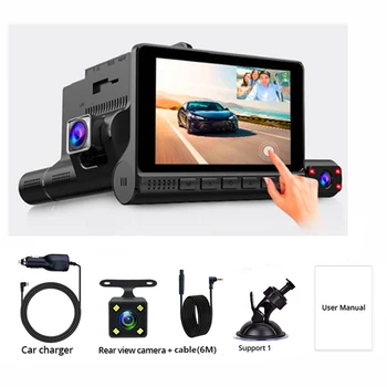 

1Pc 3-Camera 1080P HD Car DVR With 4-Inch Touch Screen Night-Vision Camera Car Digital Video Record With G-Sensor