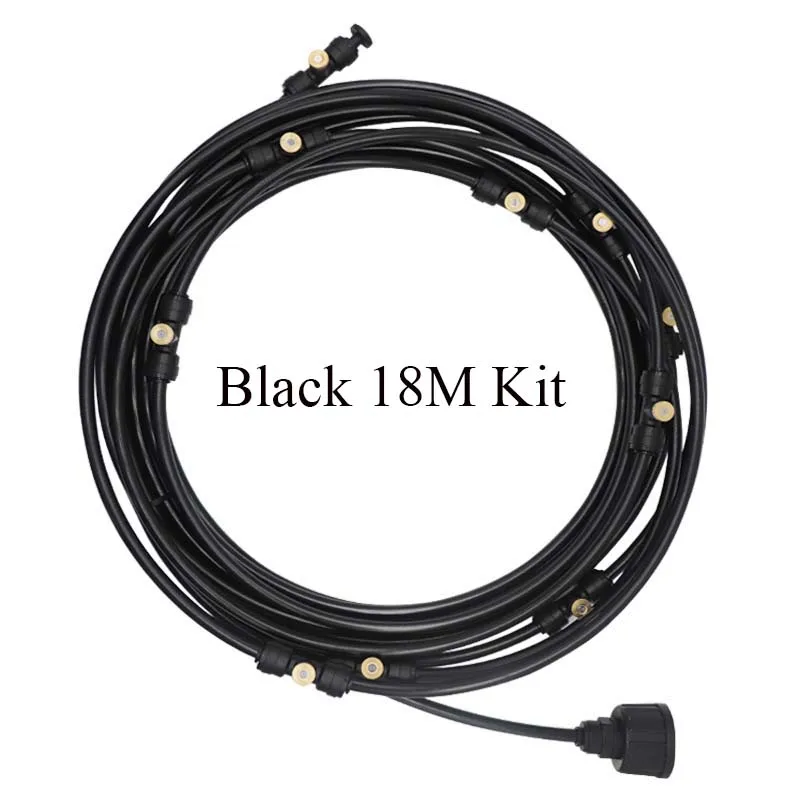 Black 18M Kit Черная наружная Туманная система охлаждения комплект для сада патио полива орошения туман бутылка с распылителем линий 6 M-18 M системы - Цвет: Black 18M Kit