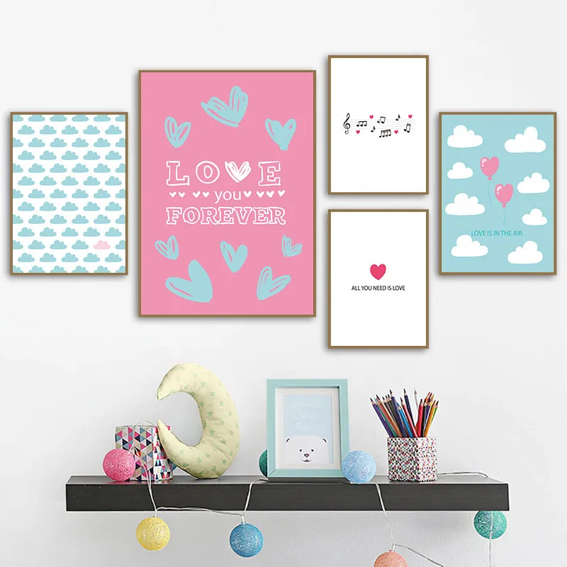 Nordic Ins Art Canvas Painting Print Love Quote Poster Cloud Balloon Pictures Wall For Girls Boys Room Nursery Home Decor YX059 | Дом и сад