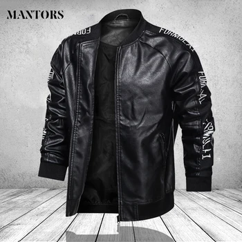 

Leather Jacket Men Bomber Baseball Jacket Biker Pu Coat Faux Pilot Varsity Fleece College Top Leather Black Slim Fit Motorcycle