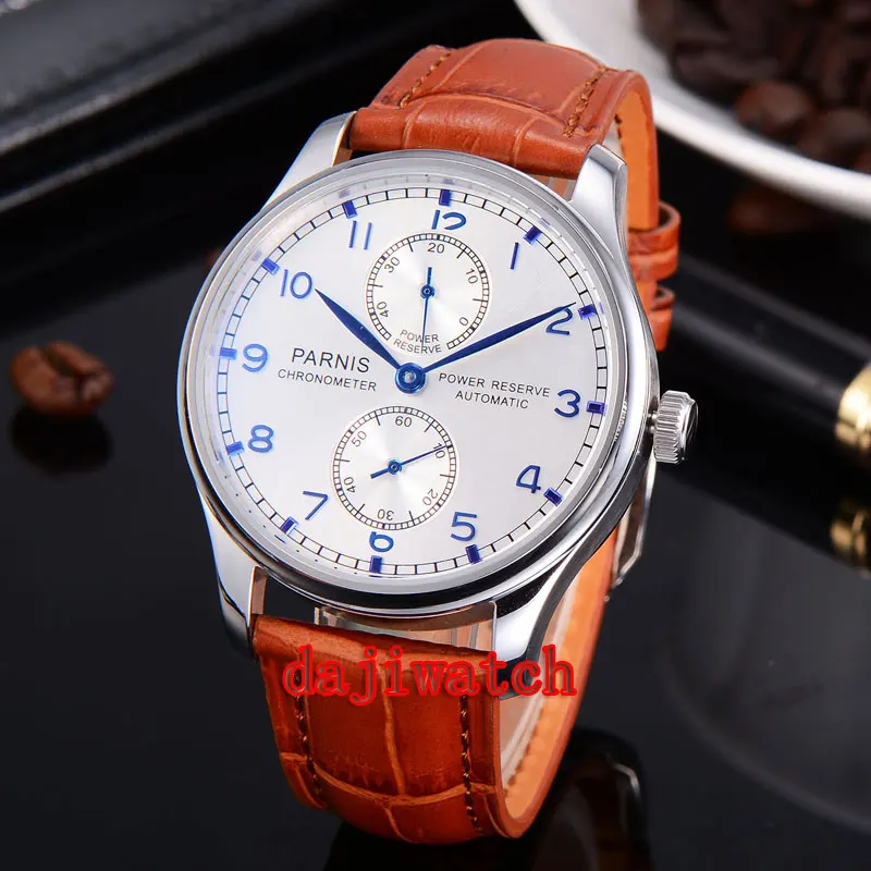 Parnis 43mm watch Power Reserve Blue Marks mechanical Automatic Mens Watch Seagull movement ST2542