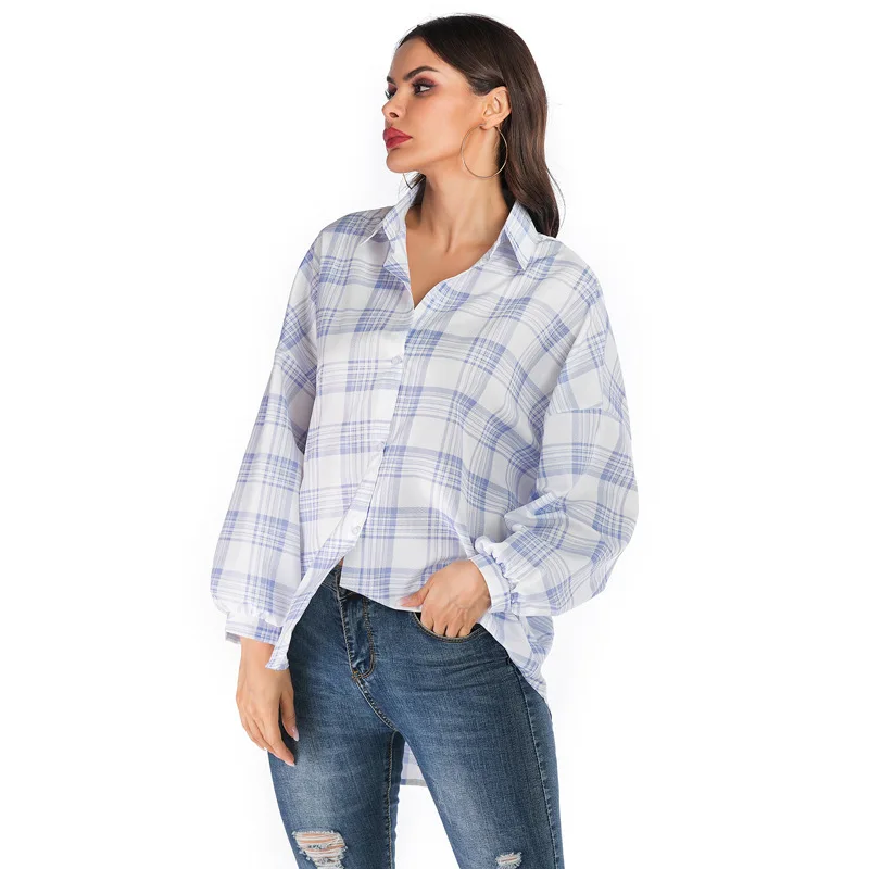 

Long Sleeve Plus Size Chiffon Shirt Women tops stripe Casual Loose Button Turn-down Collar Maxi Blouse Women Clothes 2019 red