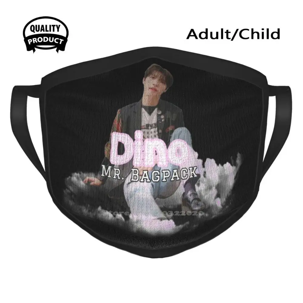Дизайнерская черная дышащая многоразовая маска для рта Dino #1 Seventeen Svt Kpop Mr Bagpack с
