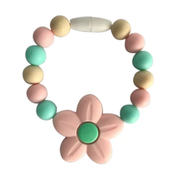 

1PC Baby Nursing Silicone Flower Bracelet Candy Color Baby Molar Teeth Beaded Bracelet Gift Teether Toys