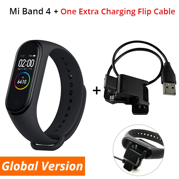 Add charger Xiaomi Mi смарт-браслет 4, глобальная версия, Смарт-часы AMOLED, 3 цвета, экран, монитор сердечного ритма, Bluetooth 5,0, смарт-браслет - Цвет: Add charger