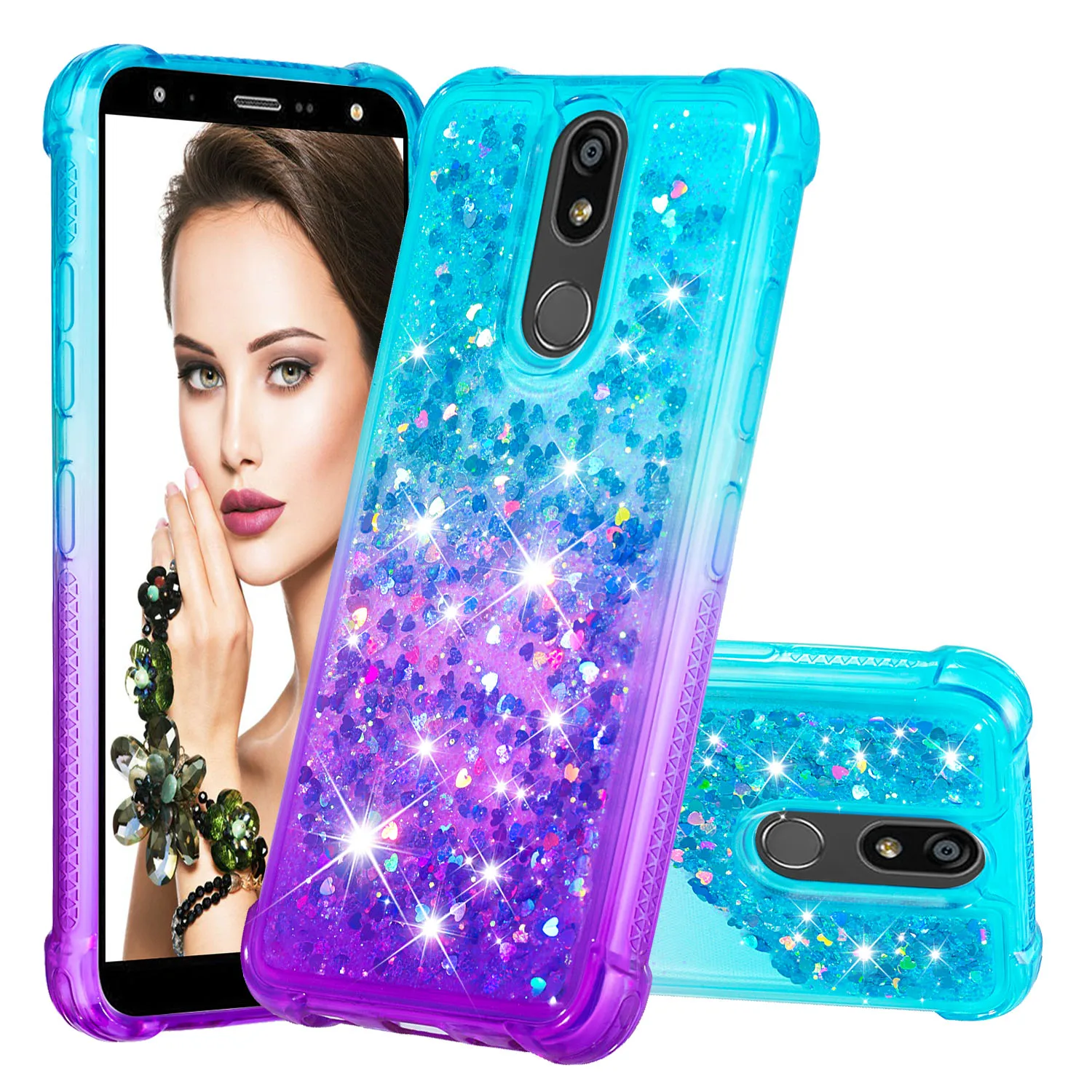 

Luxury Phone Cases For LG K40 K12 Plus Stylo 5 Case For Google Pixel 3a 3a XL Glitter Love Heart Liquid Soft Edge TPU Back Cover