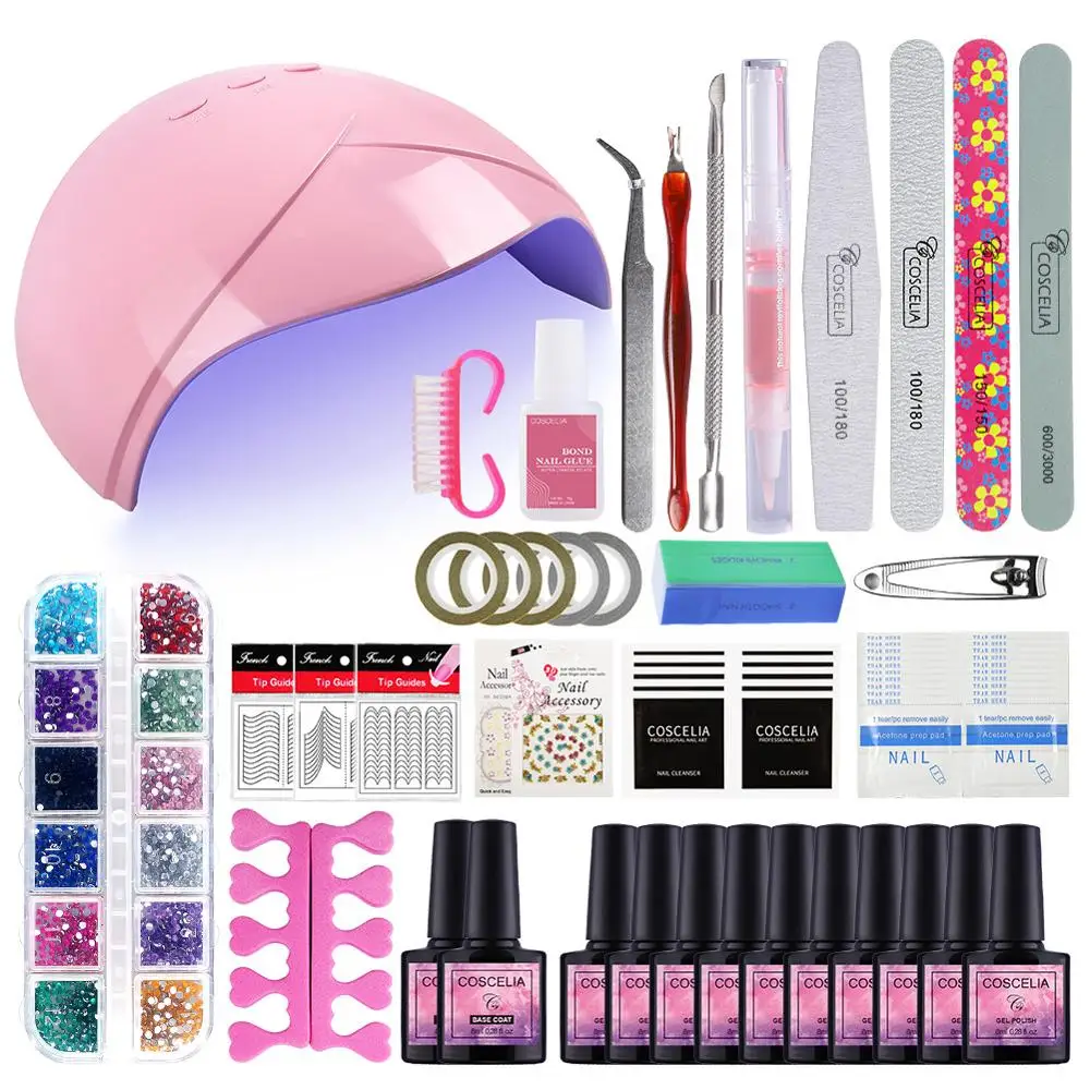 10pcs kit 01 COSCELIA маникюрный набор лампа УФ светодиодный Гель-лак для ногтей для дизайна ногтей Электрический Маникюрный аппарат дрель для ногтей Набор для дизайна ногтей Гель-лак набор - Цвет: 10pcs kit 01