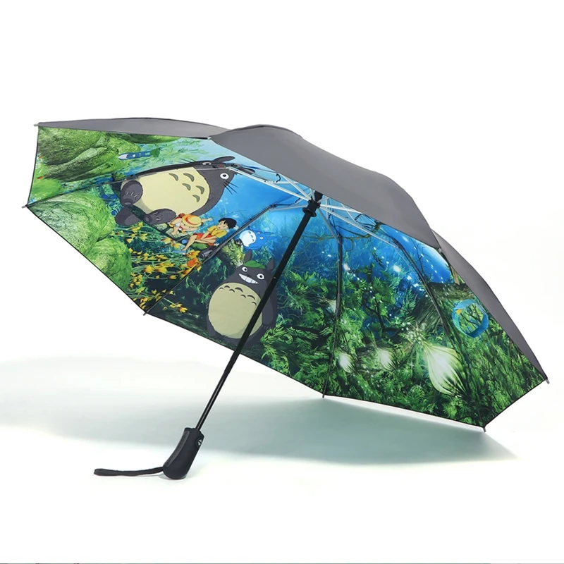 Upside Down Umbrella With C-Shaped Handle Umbrella Windproof Studio Ghibli Anime Art Inverted Umbrella Reverse Umbrella 