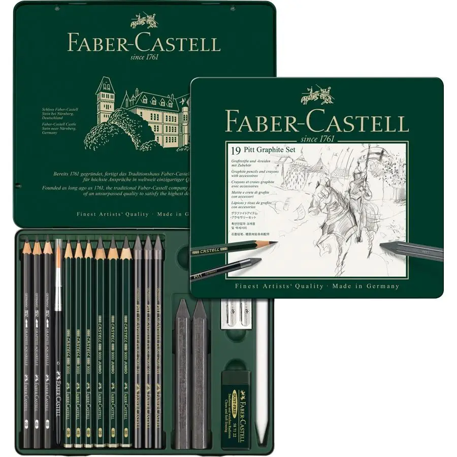 Faber Castell Питт графитовые комплект 9000 олова 11/19/26/33 Профессиональный эскизов карандаши для рисования набор 112972 112973 112974 112977 - Цвет: 112973 tin of 19