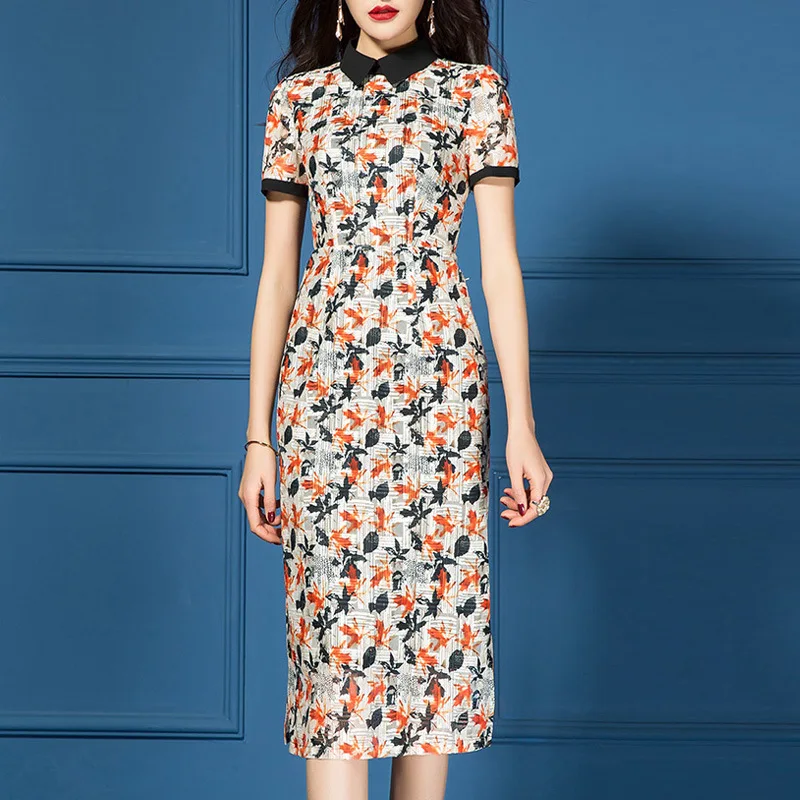 

Summer 2019 New Style Mid-length Elegant Waist Hugging Slim Fit Slimming Sheath Floral Lace Dress Women's