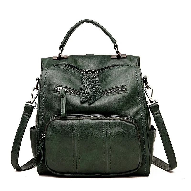 Sac A Dos Femme многофункциональные женские рюкзаки женский рюкзак винтажные школьные сумки для девочек мягкие кожаные сумки на плечо Mochilas - Цвет: GREEN