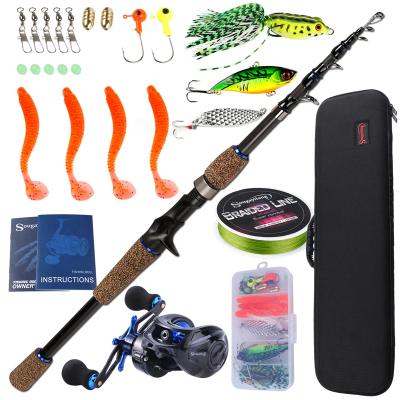 

Sougayilang 1.8 2.1m Telescopic Fishing Rod Combo Rubber Handle Casting Rod with 9+1bb Reel Fishing Bag Lure Line Sets Pesca