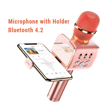 

Professional Bluetooth V4.2 Microphone With Phone Holder Single Stereo Condenser Karaoke Mic radio mikrofon studio Handheld Mic