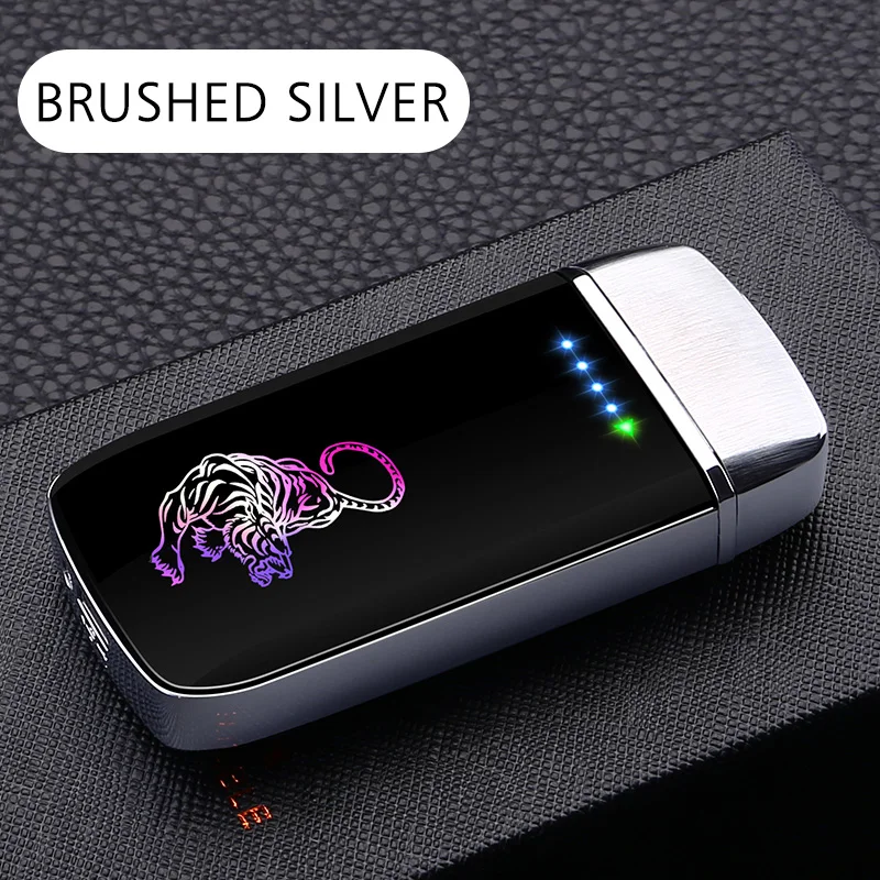 Brushed silver Электронная Зажигалка Ветрозащитная беспламенная двойная дуговая Зажигалка USB перезаряжаемая плазменная курительная зажигалка аксессуары лучший подарок набор для курения - Цвет: Brushed silver