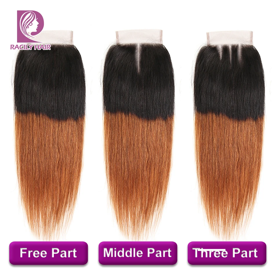 Racily Hair T1B/30, перуанские прямые волосы Remy, человеческие волосы, 3/4 пряди с закрытием, коричневые волосы с эффектом омбре, вплетаемые пряди с закрытием