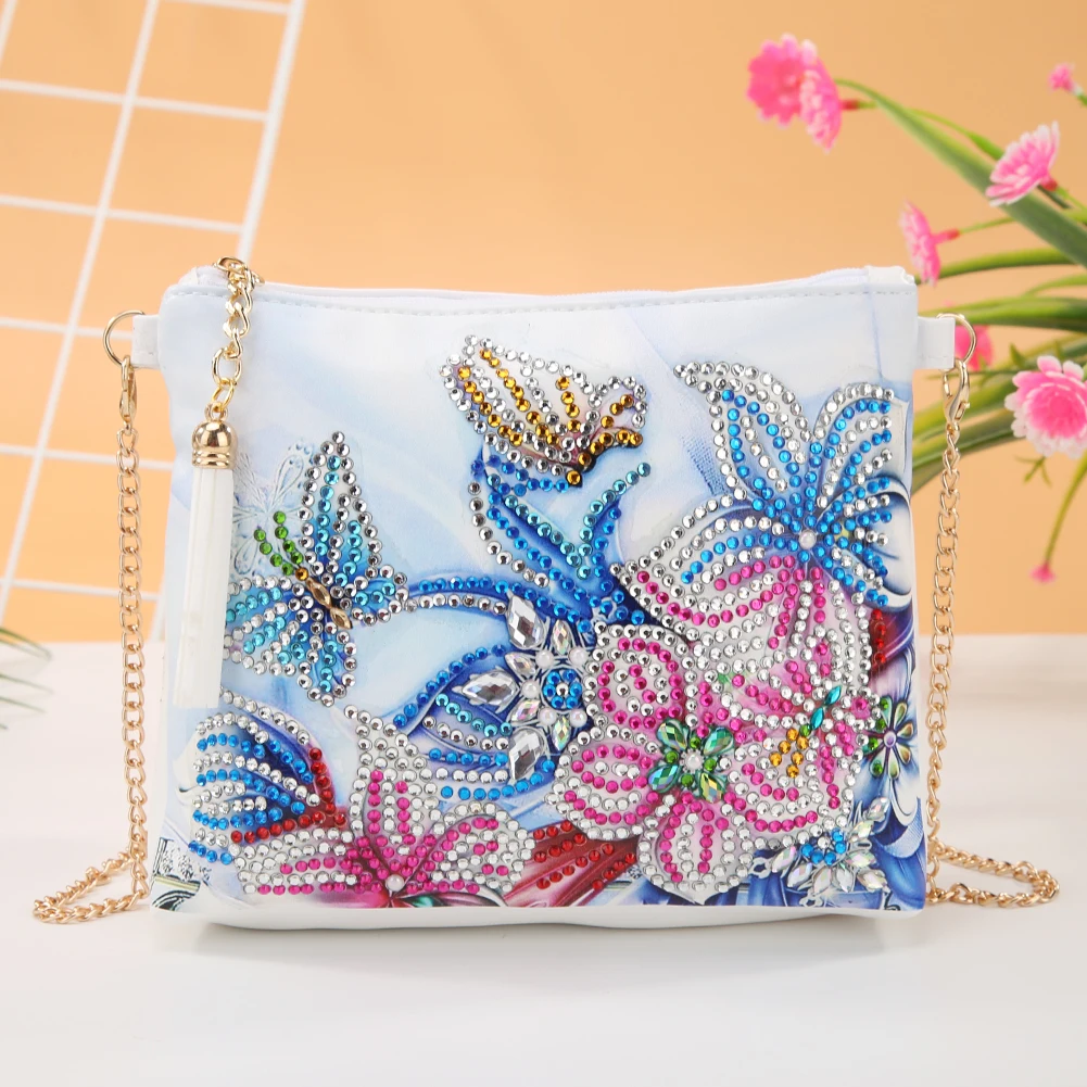 5D DIY Diamond Painting Peacock Butterfly Flower Leather Crossbody Chain Bags DIY Diamond Embroidery Bag Ladies Purse Pouch