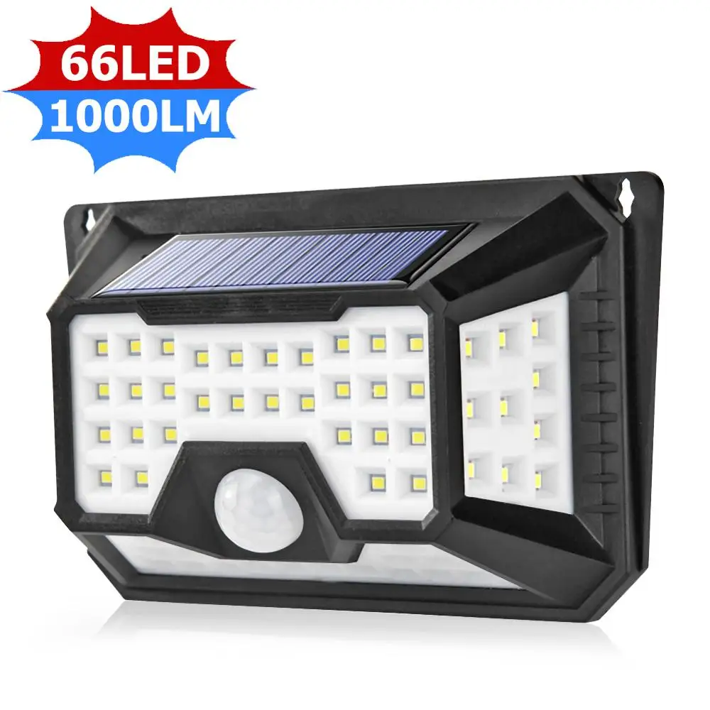 66LED 48/66/120LED солнечный светильник на открытом воздухе Водонепроницаемый солнца светильник фонарь на солнечных батареях движения PIR Сенсор настенный светильник для сада и дома украшения - Испускаемый цвет: 66LED