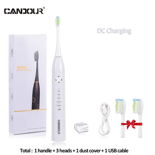 thumbnail image 1 of Cepillo de dientes eléctrico CANDOUR CD5166, recargable por USB, sónico, para adultos, cabezal de repuesto con 16 cabezales, 1 of 5