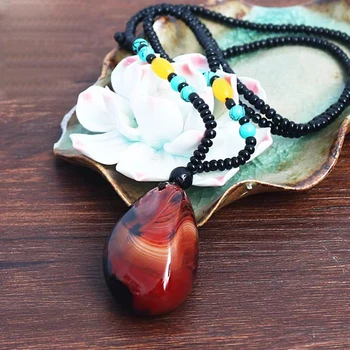

Jadery Natural Agate Stone Pendants Necklaces Men Women Ethnic Nepal Long Bohemian Boho Beads Sweater Necklace Jewelry 2020 Gift