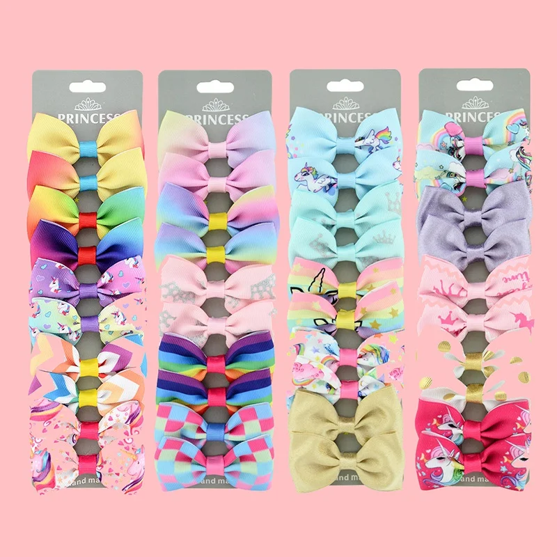 

PatPat 2020 New Arrival Pet headdress rainbow gradient color unicorn headdress fish scale bow for Girl (10 Pcs)