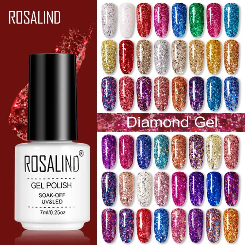 

ROSALIND 7ML Diamond Gel Varnishes Hybrid Nails Art Semi Permanent Soak Off UV Gel White Nail Polish Set For Manicure Primer Top