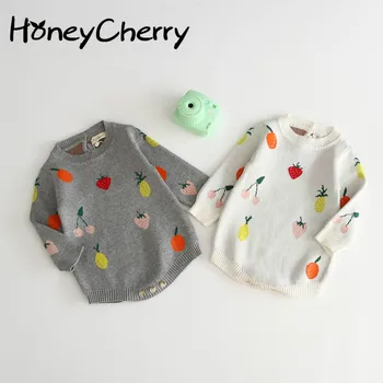 

2020 Newborn Bodysuits Infant Knitted Hat-shirt Girl Baby Pure Cotton Double Jacquard Fruit Linkage Climbing Suit