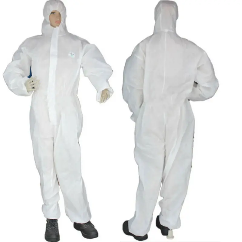 

Disposable White Coveralls Painters Protective Overall Boiler Suit Hood Lab Coat