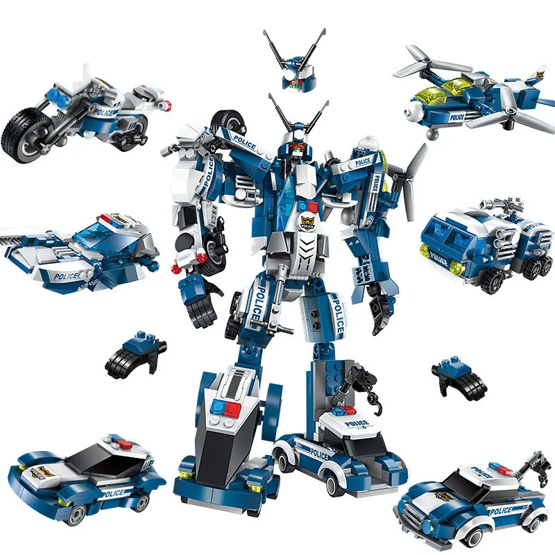 

6 In 1 Police War Generals Deformation Robot Car Legoed Model Building Blocks Kit Toys Children Birthday Christmas Gifts