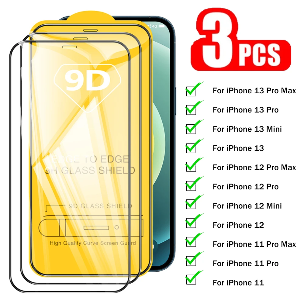 Защитное стекло для iPhone 11 12 13 Pro Max 3 шт. защиты экрана 12Pro X XS Mini XR закаленное |
