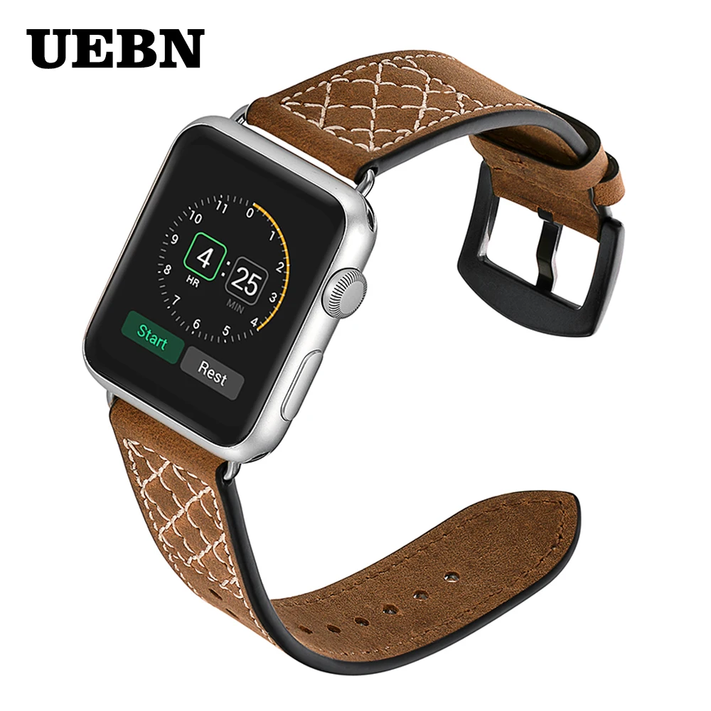 UEBN кожаный сетчатый ремешок для Apple Watch серии 5 44 мм 40 мм ремешок для iWatch 5 4 3 42 мм 38 мм браслет Сменные Ремешки для наручных часов