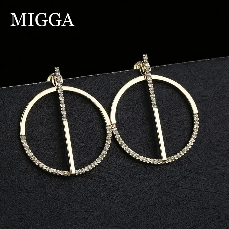 MIGGA, два варианта использования, кубический циркон, большая палочка, круглые серьги-гвоздики, золотые геометрические серьги для женщин