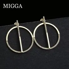 MIGGA, два варианта использования, кубический циркон, большая палочка, круглые серьги-гвоздики, золотые геометрические серьги для женщин