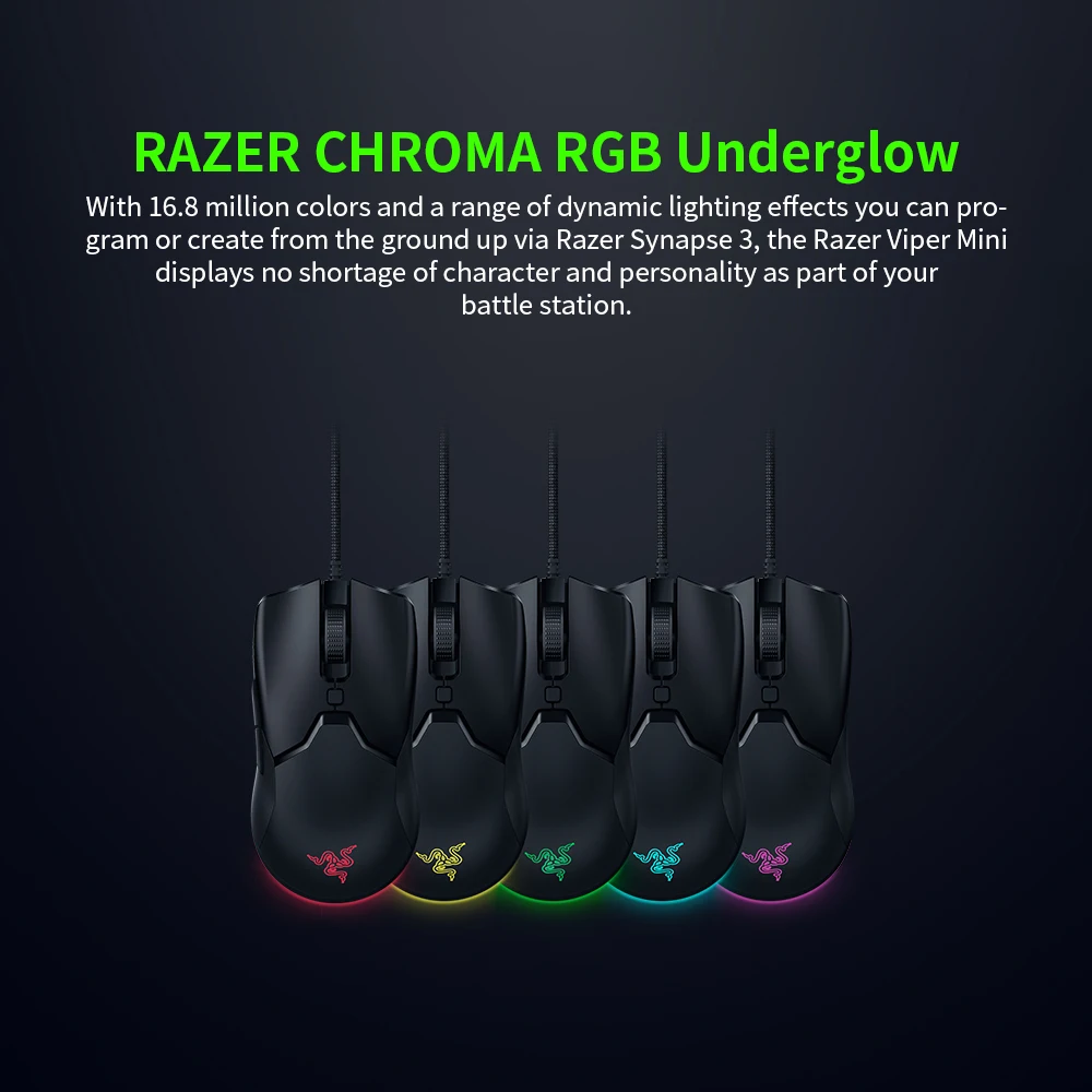 Проводная Мини Мышь Razer Viper легкая игровая мышь 61g с оптическим датчиком 8500DPI PAW3359