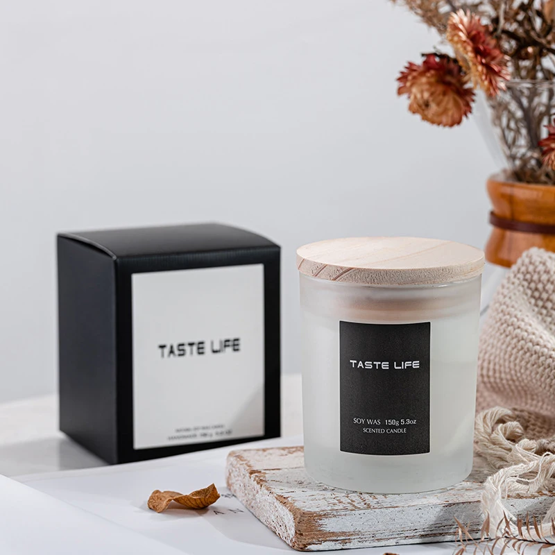 Frosted Glass Scented Candle with Wood Cover Handmade Soy Wax Smokeless Plant Essential Oil 4.93oz Home Decoration 1 Pc | Дом и сад
