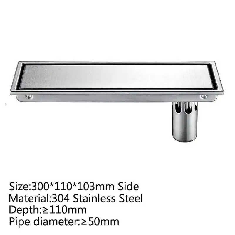 Pipe floor drain 300mm SUS304 stainless steel deodorant type shower soil drain line - Color: Over here
