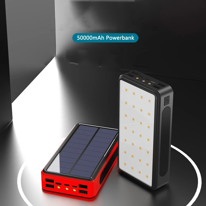 power bank 20000mah Solar Panel Powerbank 50000mAh with Flashlight Portable Charger 4 USB Type C Poverbank For iPad iPhone Samsung Xiaomi Power Bank top power bank