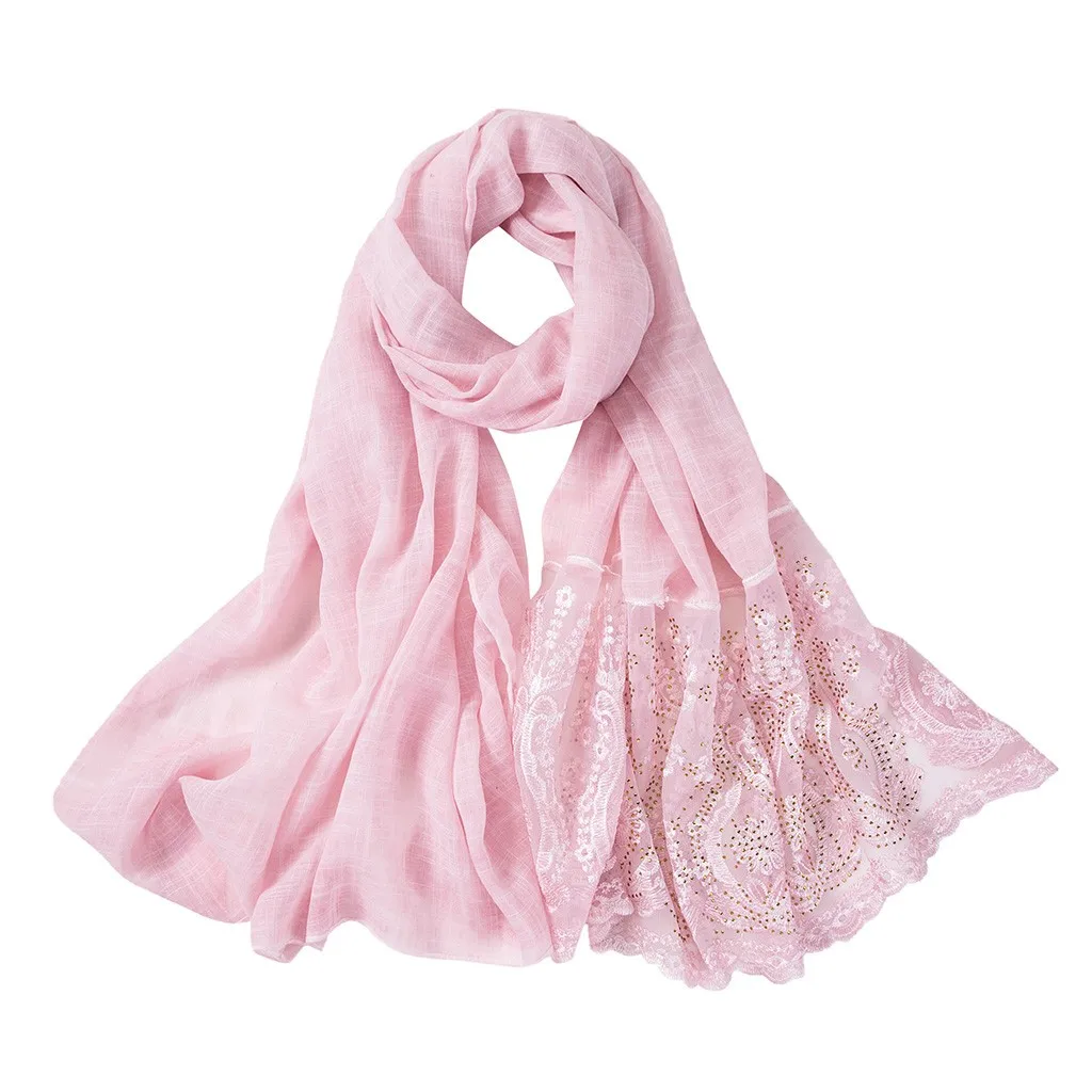 Новинка 2020 зимний женский однотонный длинный шарф с кружевами мусульманский