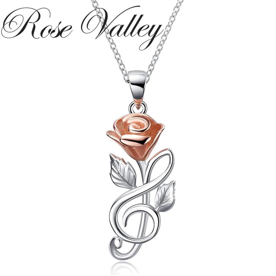 RoseValleyRoseFlowerPendantNecklaceforWomenMusicalNote