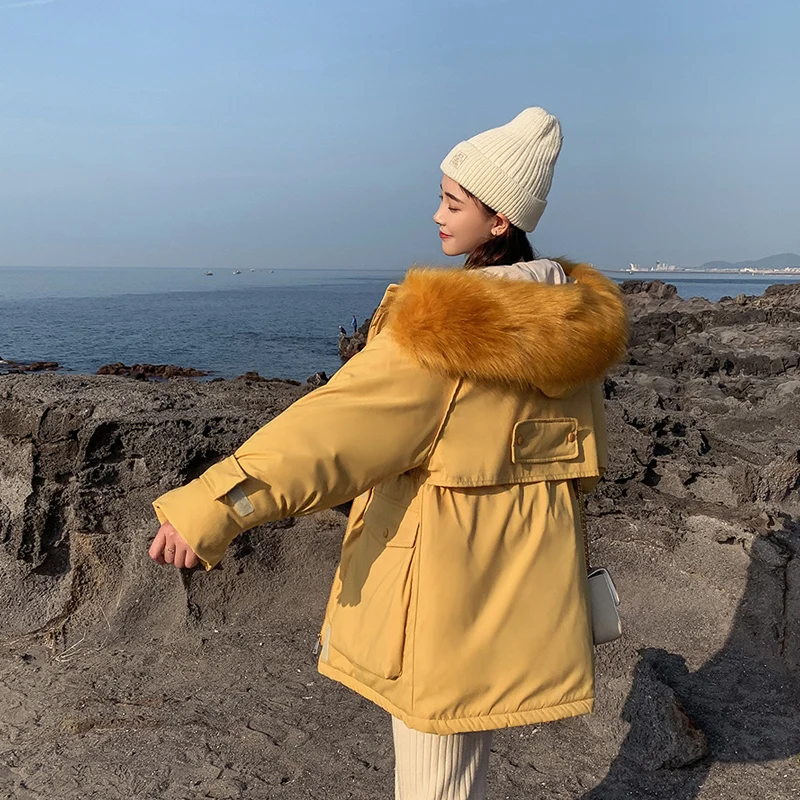#*Cheap Causal Big Pocket Women Winter Jacket Cotton Padded Warm Thicken With Fur Collar Ladies Long Coats Down Parkas