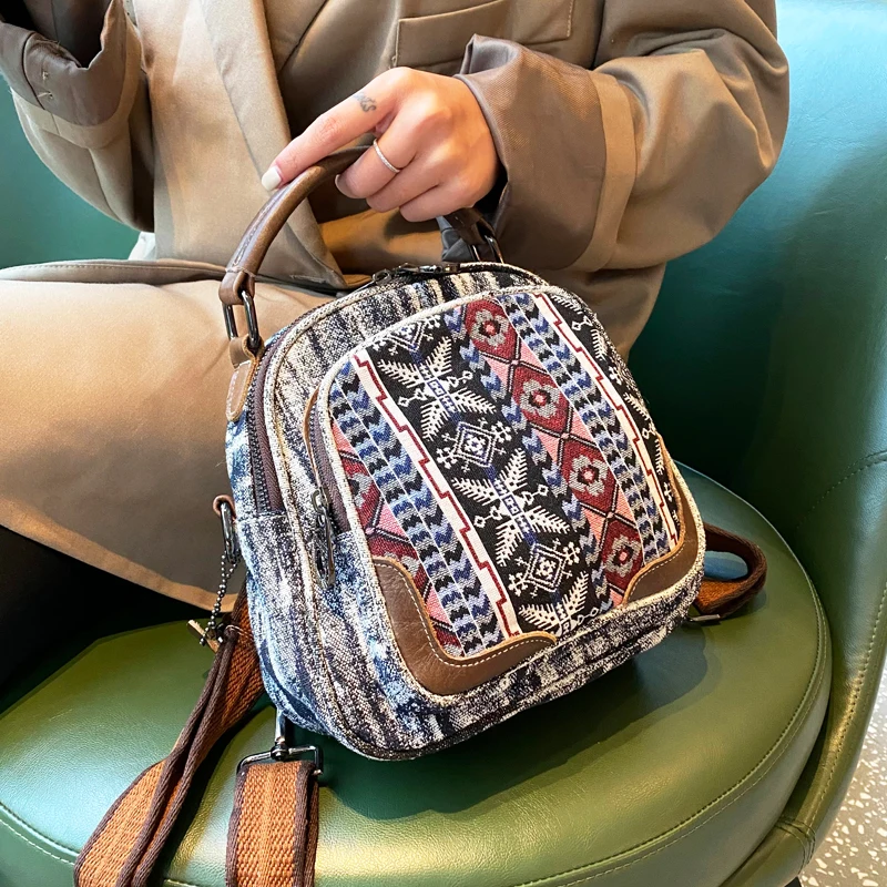 

Retro Ethnic Canvas Bag Women 2020 New Embroidered Multifunctional Single Shoulder Messenger Small Backpack Mochila Feminina