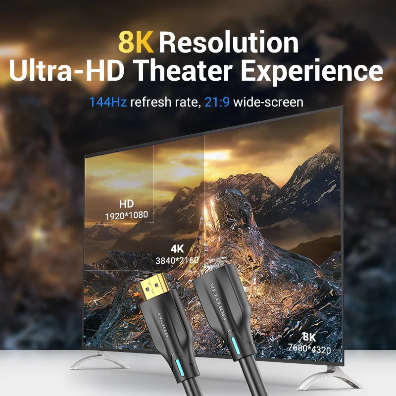 Vention-HDMI 2.1  ̺, UHD 8K/60Hz HDMI 2.1 Male to Female ̺ ͽٴ, PS4 TV Ʈ ڽ  HDMI ͽٴ