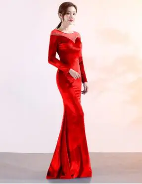 Velvet Evening Dresses Long Mermaid V-Neck Formal Dress Sequined Abendkleider Women robe de soiree longue - Цвет: 1